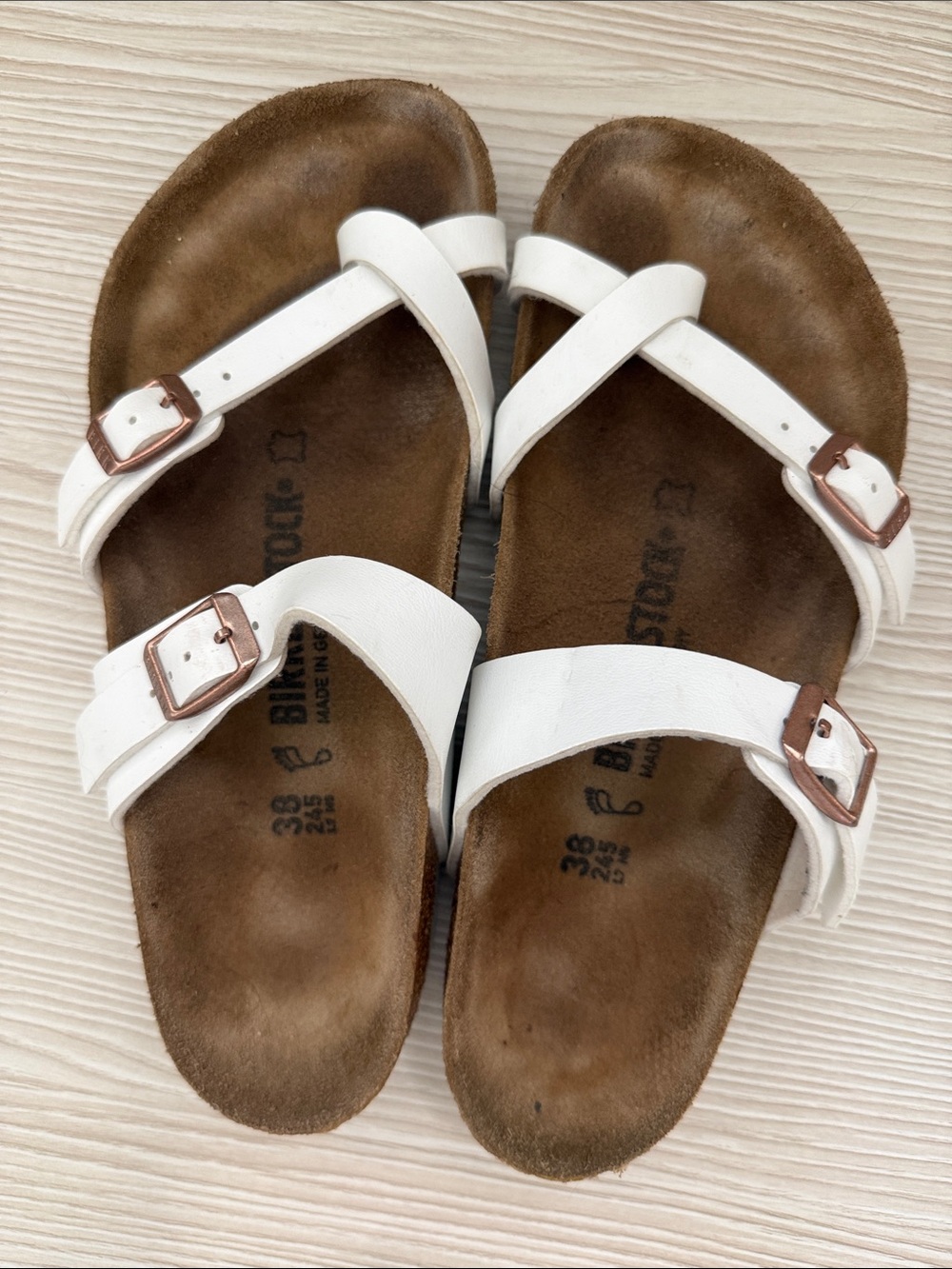 Birkenstock White Leather Double-Strap Buckle Sandals